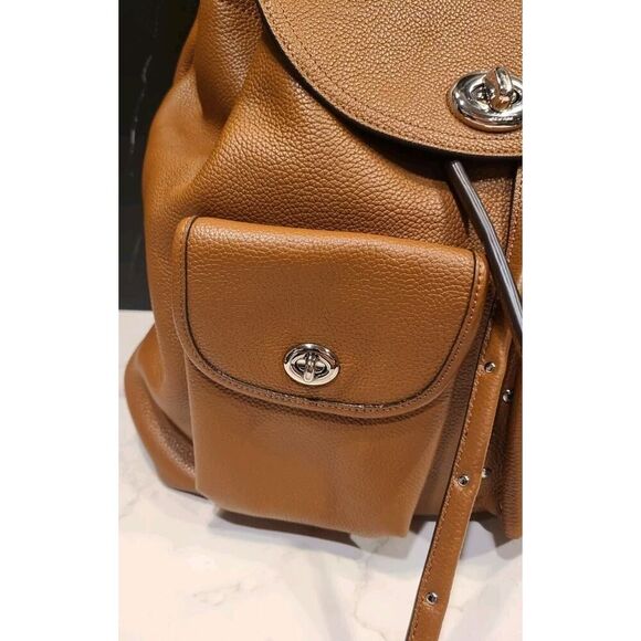 Coach Turnlock Rucksack Backpack Classic Saddle Brown Pebbled Leather Preppy EUC - Picture 6 of 16